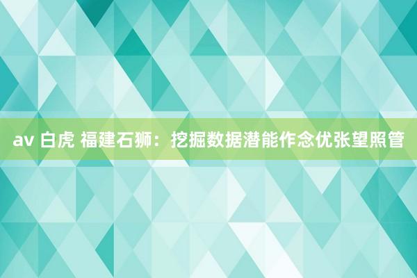 av 白虎 福建石狮：挖掘数据潜能作念优张望照管